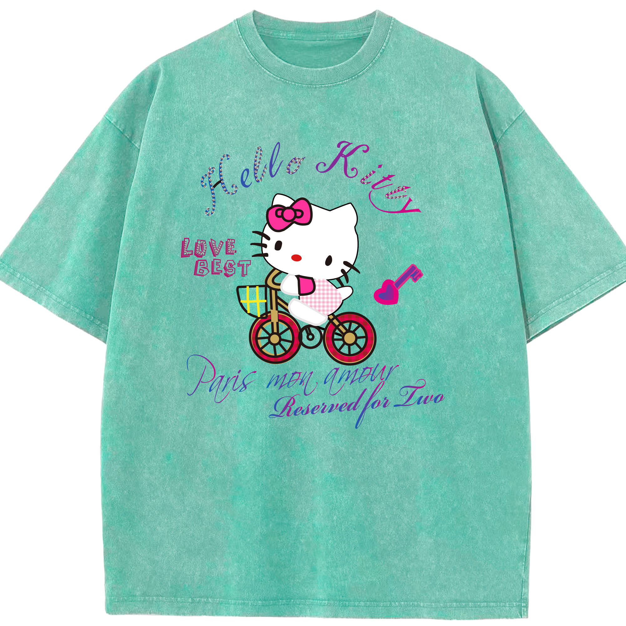 （画像用） Hello Kitty ハローキティ 綿100% ヴィンテージ風 半袖Tシャツ（フロントプリント）